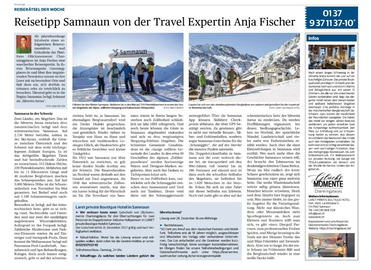 Laret Boutiquehotel - Insidertipps Samnaun - Saarbrücker Zeitung 1-25