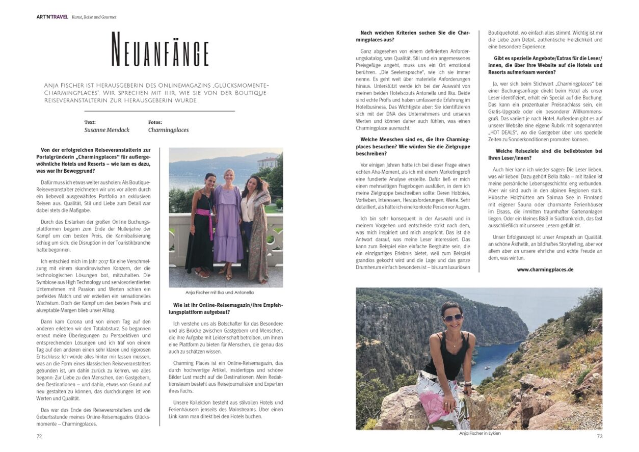 Art'n'Travel im Interview mit Anja Fischer von Charmingplaces - April 2025