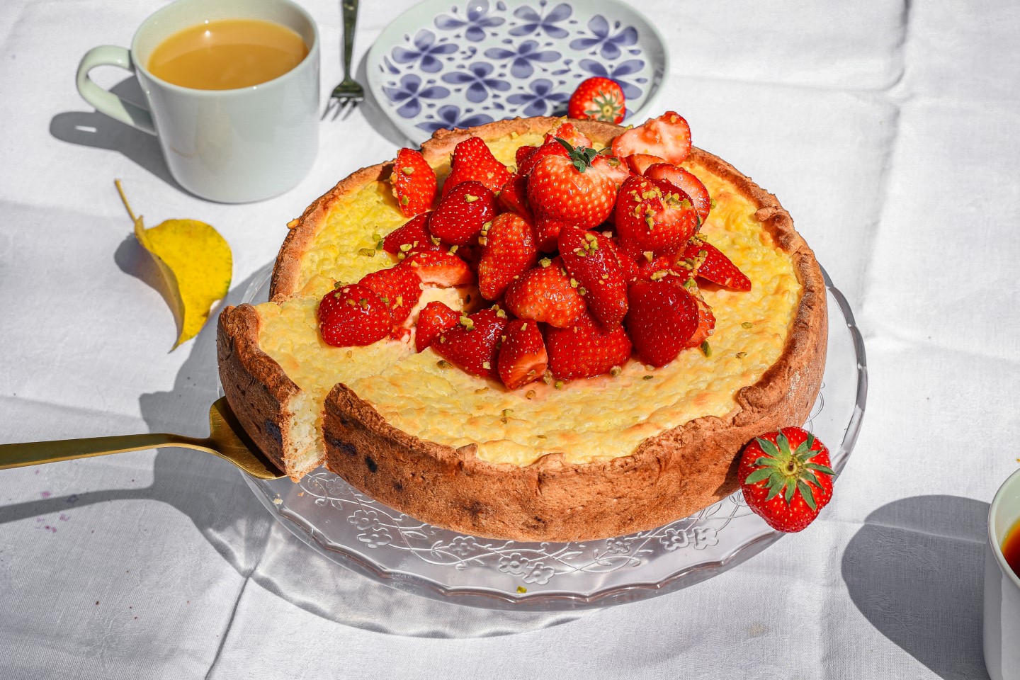 Rezept Holländischer Reiskuchen - Rijstevlaai mit Erdbeeren und Pistazien
