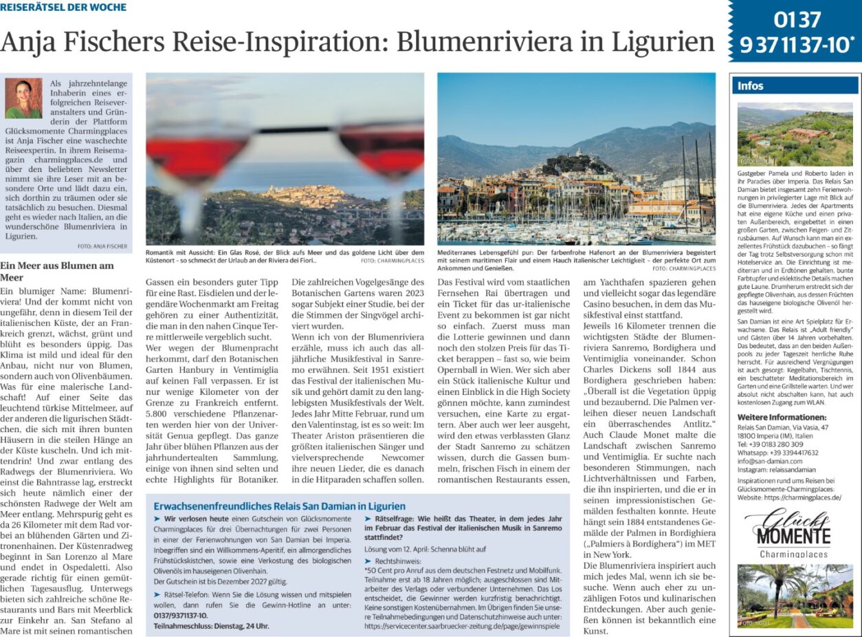 Insidertipp Blumenriviera Ligurien - Relais San Damian - Saarbrücker Zeitung 04-2025