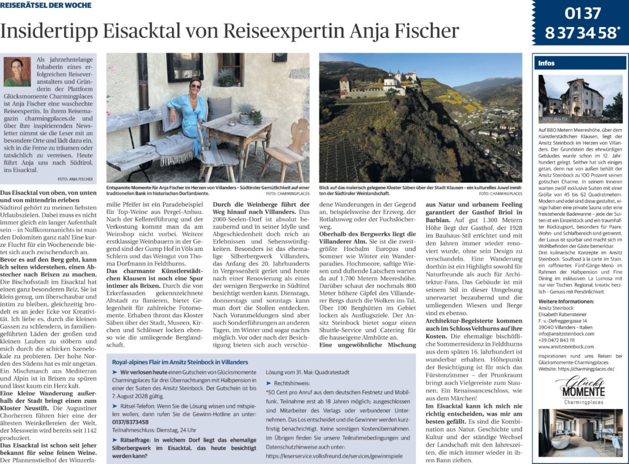 Insidertipp Eisacktal in Südtirol und der Ansitz Steinbock