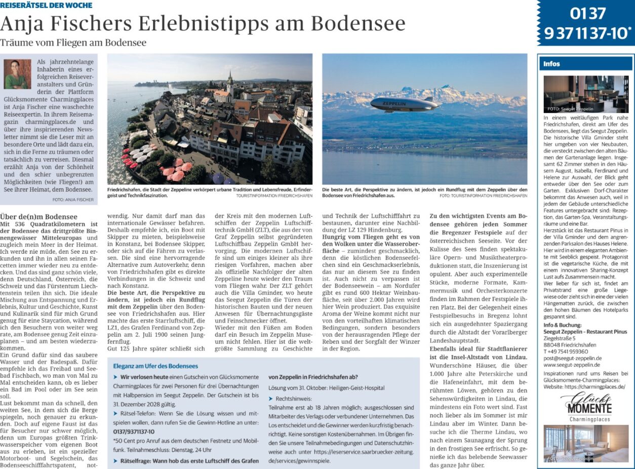 Saarbrücker Zeitung und Trierischer Volksfreund - Reisetipps am Bodensee - Seegut Zeppelin