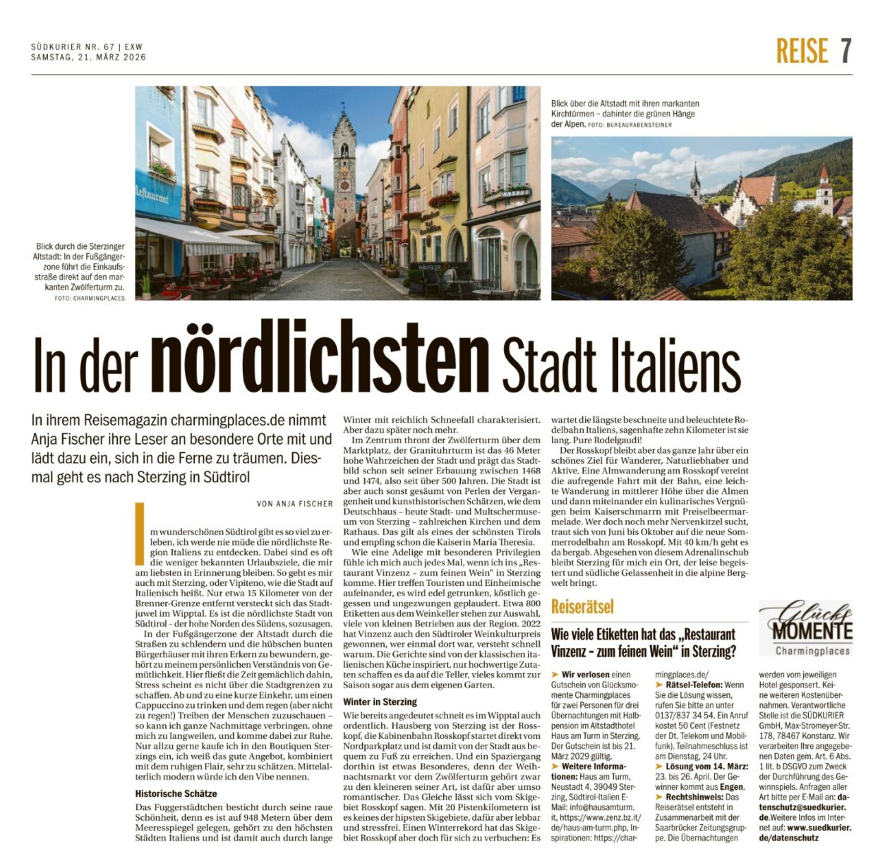 Insider-Tipp Sterzing in Südtirol und der Charmingplace Haus am Turm