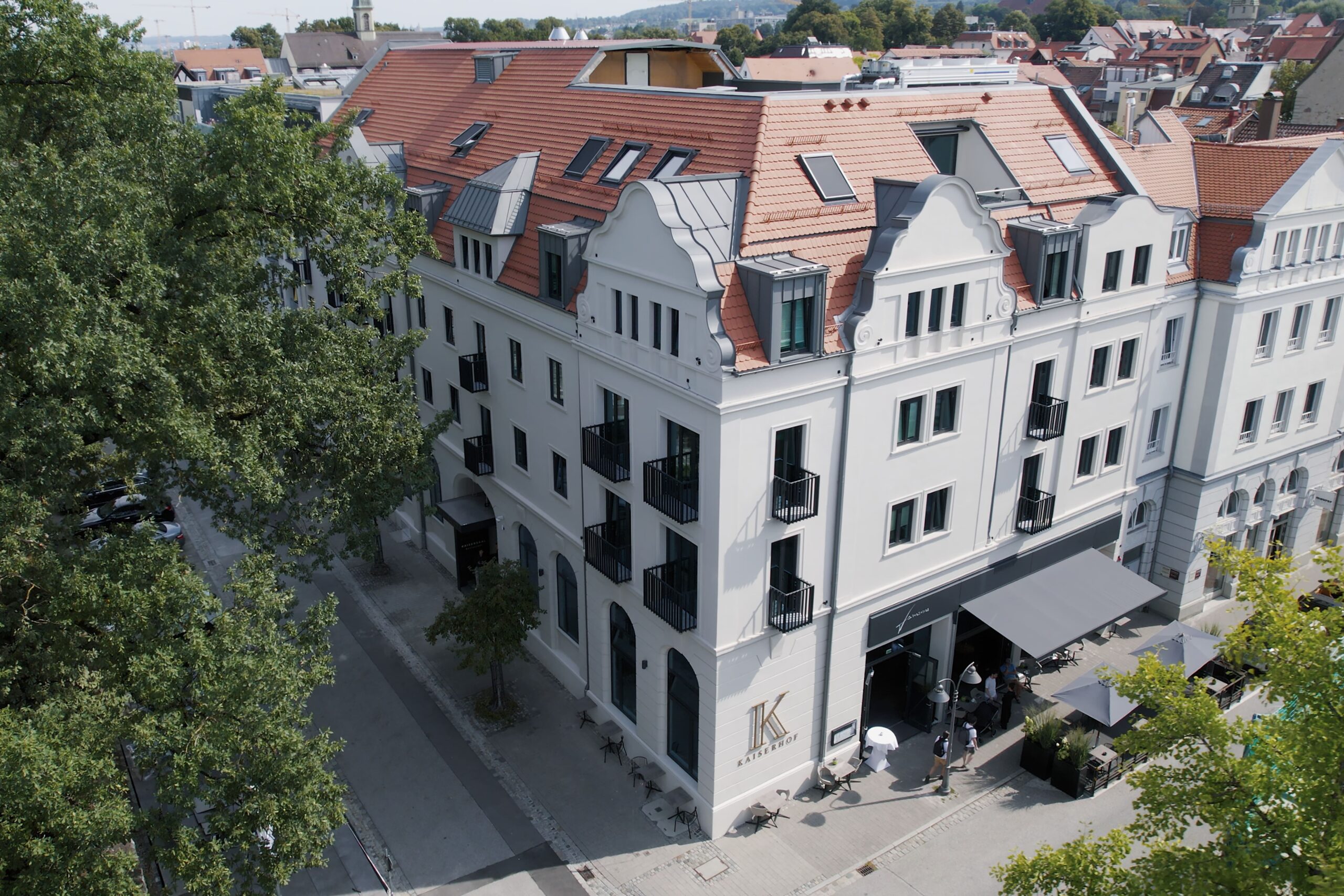 Luftaufnahme des Kaiserhof Ravensburg, unserem Boutiquehotel nahe dem Bodensee