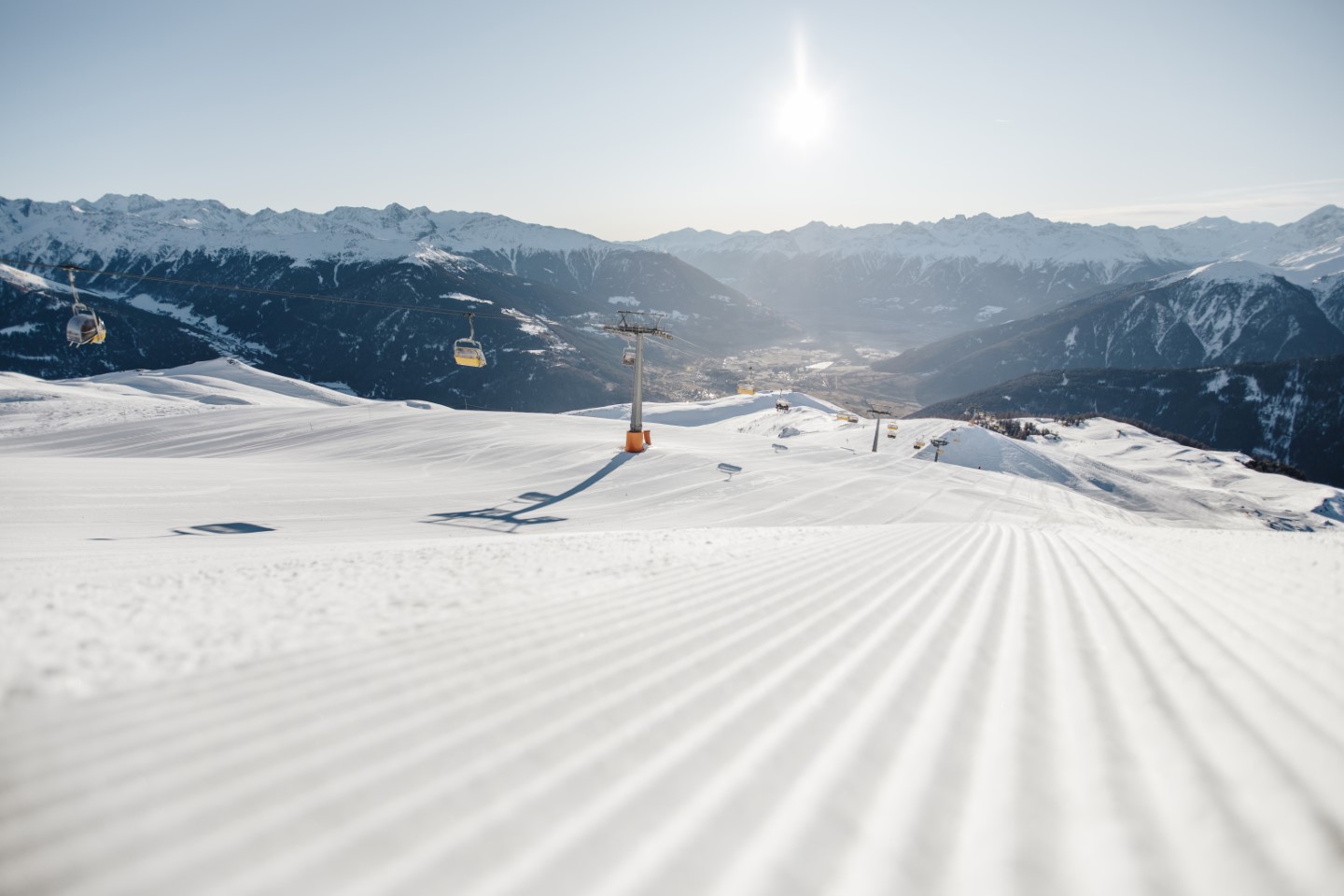 Obervinschgau - Skipiste am Watles bei Sonnenuntergang