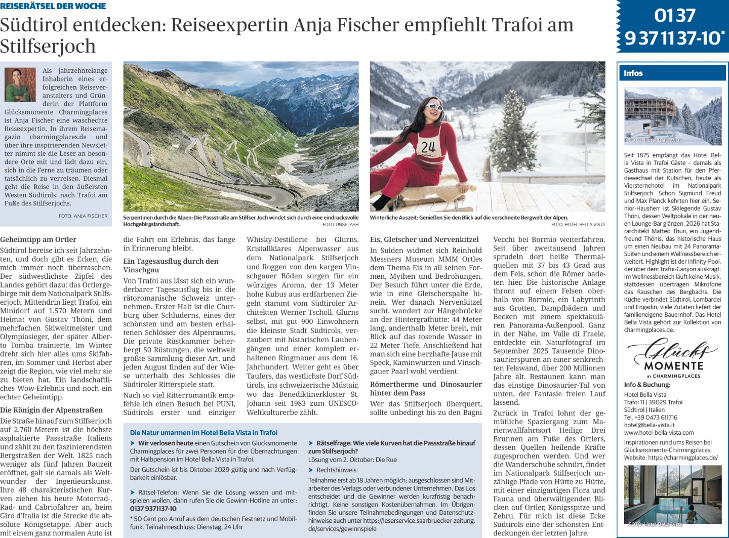 Insidertipps Südtirol - Trafoi am Stilfserjoch in der Saarbrücker Zeitung